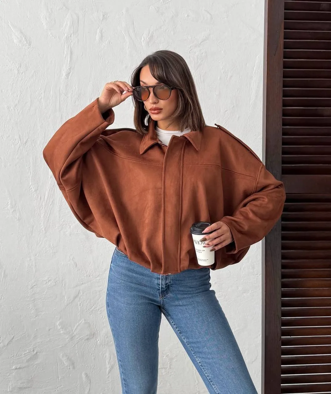 Süet Dokulu Oversize Ceket