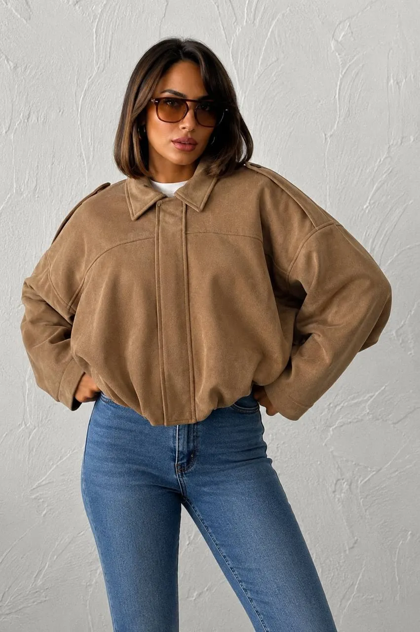 Süet Dokulu Oversize Ceket