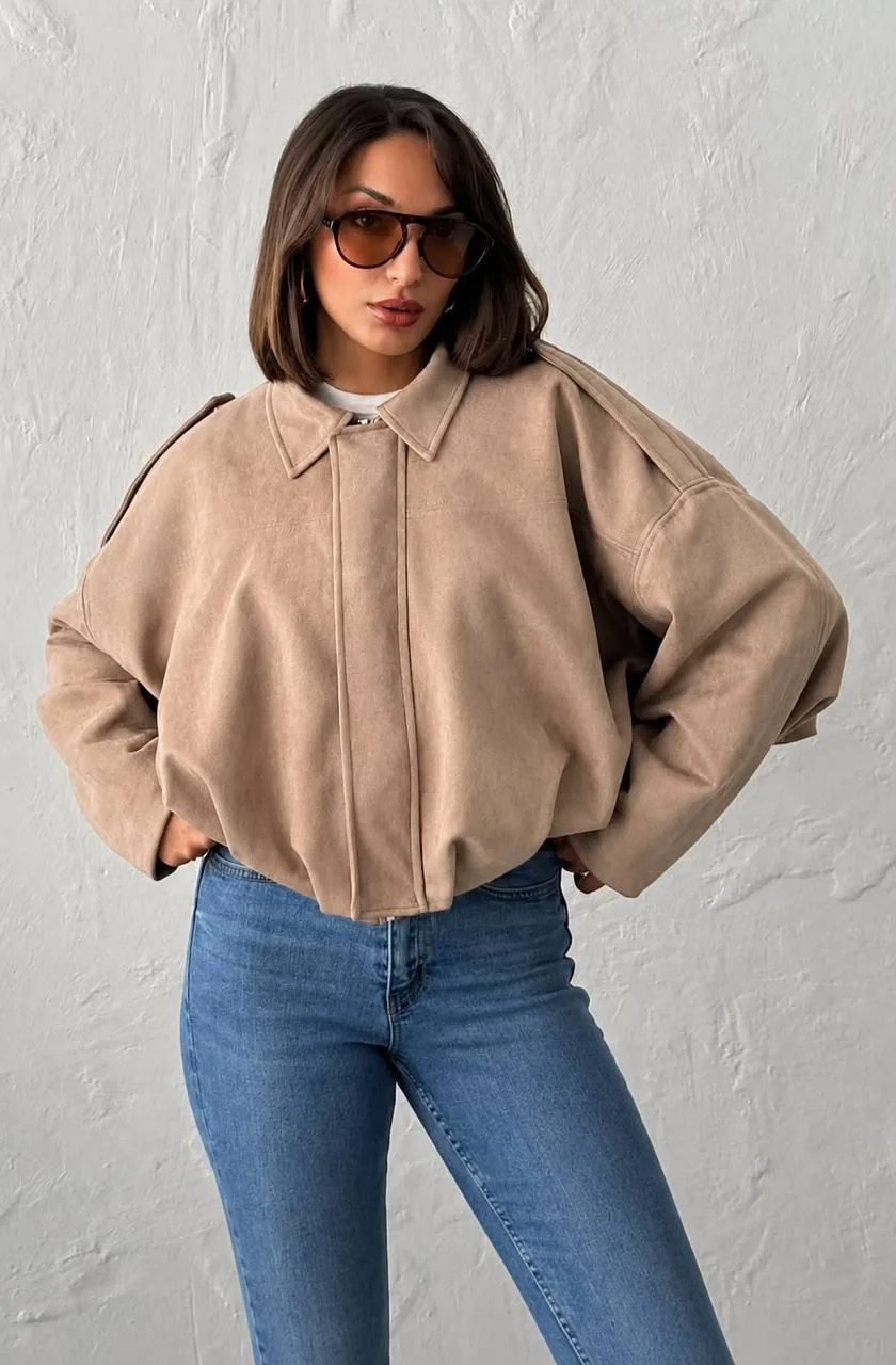 Süet Dokulu Oversize Ceket